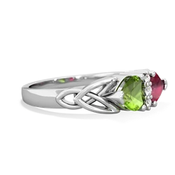 Peridot Celtic Knot Double Heart 14K White Gold ring R5040