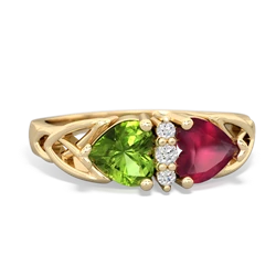 Peridot Celtic Knot Double Heart 14K Yellow Gold ring R5040