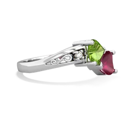 Peridot Snuggling Hearts 14K White Gold ring R2178