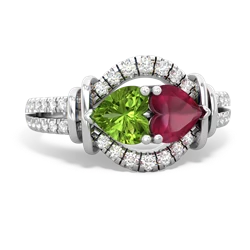 Peridot Art-Deco Keepsake 14K White Gold ring R5630