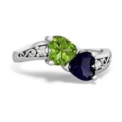 Peridot Snuggling Hearts 14K White Gold ring R2178