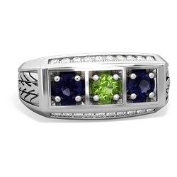 Peridot Three Stone Tire Tread Men's 14K White Gold ring R0520