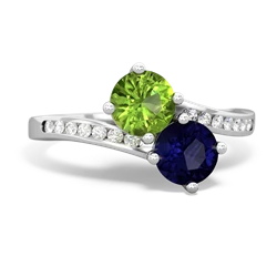 Peridot Channel Set Two Stone 14K White Gold ring R5303