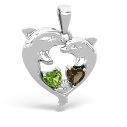 Peridot Dolphin Heart 14K White Gold pendant P5820