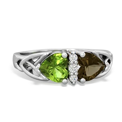 Peridot Celtic Knot Double Heart 14K White Gold ring R5040