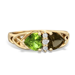 Peridot Celtic Knot Double Heart 14K Yellow Gold ring R5040