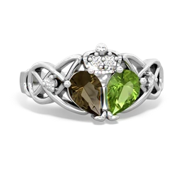 Peridot 'One Heart' Celtic Knot Claddagh 14K White Gold ring R5322