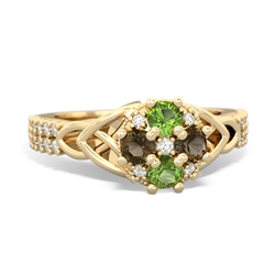 Peridot Celtic Knot Cluster Engagement 14K Yellow Gold ring R26443RD