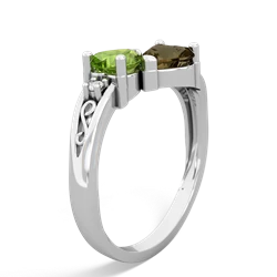 Peridot Snuggling Hearts 14K White Gold ring R2178