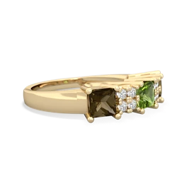 Peridot Three Stone Diamond Cluster 14K Yellow Gold ring R2592