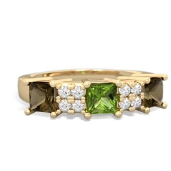 Peridot Three Stone Diamond Cluster 14K Yellow Gold ring R2592