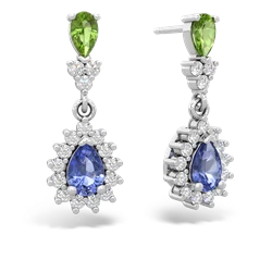 Peridot Halo Pear Dangle 14K White Gold earrings E1882