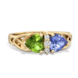 Peridot Celtic Knot Double Heart 14K Yellow Gold ring R5040