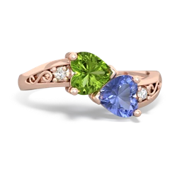 Peridot Snuggling Hearts 14K Rose Gold ring R2178