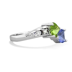 Peridot Snuggling Hearts 14K White Gold ring R2178