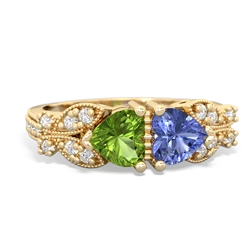 Peridot Diamond Butterflies 14K Yellow Gold ring R5601