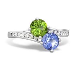 Peridot Channel Set Two Stone 14K White Gold ring R5303