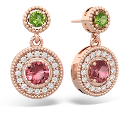 Peridot Halo Dangle 14K Rose Gold earrings E5319