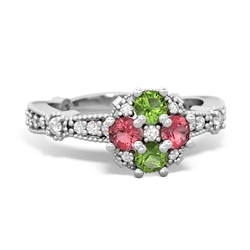 Peridot Sparkling Tiara Cluster 14K White Gold ring R26293RD