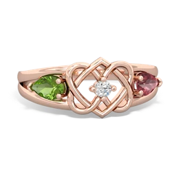 Peridot Hearts Intertwined 14K Rose Gold ring R5880