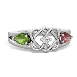 Peridot Hearts Intertwined 14K White Gold ring R5880