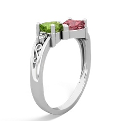 Peridot Snuggling Hearts 14K White Gold ring R2178