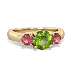 Peridot Three Stone Round Trellis 14K Yellow Gold ring R4018