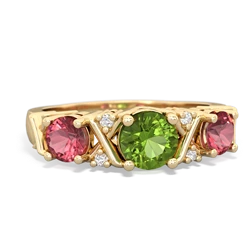 Peridot Hugs And Kisses 14K Yellow Gold ring R5016