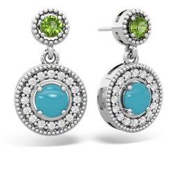 Peridot Halo Dangle 14K White Gold earrings E5319