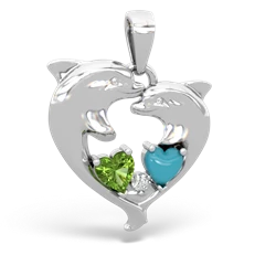 Peridot Dolphin Heart 14K White Gold pendant P5820