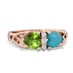 Peridot Celtic Knot Double Heart 14K Rose Gold ring R5040