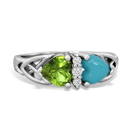 Peridot Celtic Knot Double Heart 14K White Gold ring R5040