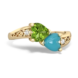 Peridot Snuggling Hearts 14K Yellow Gold ring R2178