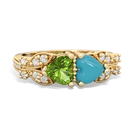 Peridot Diamond Butterflies 14K Yellow Gold ring R5601