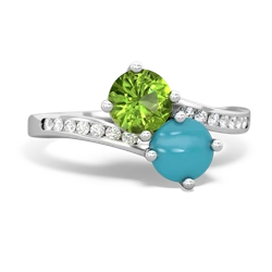 Peridot Channel Set Two Stone 14K White Gold ring R5303