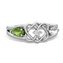 Peridot Hearts Intertwined 14K White Gold ring R5880