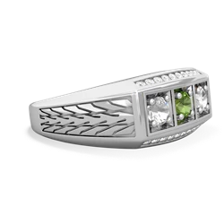 Peridot Three Stone Tire Tread Men's 14K White Gold ring R0520