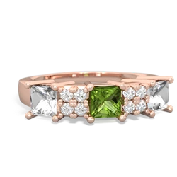 Peridot Three Stone Diamond Cluster 14K Rose Gold ring R2592