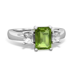 Peridot Three Stone Emerald-Cut Trellis 14K White Gold ring R4021