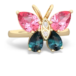 Lab Pink Sapphire Butterfly 14K Yellow Gold ring R2215