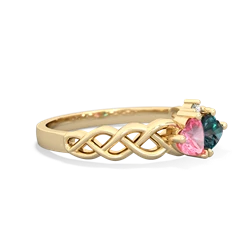 Lab Pink Sapphire Heart To Heart Braid 14K Yellow Gold ring R5870