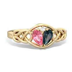 Lab Pink Sapphire Celtic Love Knot 14K Yellow Gold ring R5420