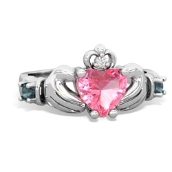 Lab Pink Sapphire Claddagh Keepsake 14K White Gold ring R5245