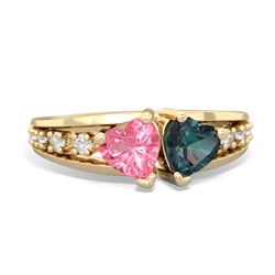 Lab Pink Sapphire Heart To Heart 14K Yellow Gold ring R3342