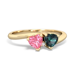 Lab Pink Sapphire Sweethearts 14K Yellow Gold ring R5260