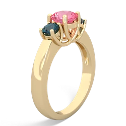 Lab Pink Sapphire Three Stone Round Trellis 14K Yellow Gold ring R4018