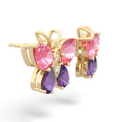 Lab Pink Sapphire Butterfly 14K Yellow Gold earrings E2215