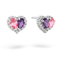 Lab Pink Sapphire Halo 14K White Gold earrings E7008