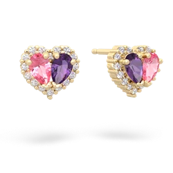 Lab Pink Sapphire Halo 14K Yellow Gold earrings E7008