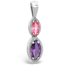 Lab Pink Sapphire Antique-Style Halo 14K White Gold pendant P5700